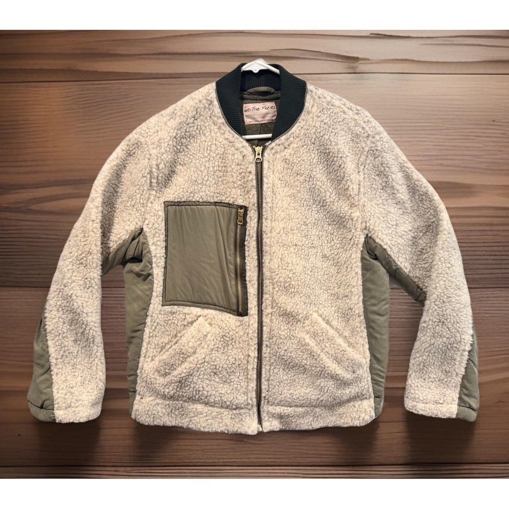 We The Free People Womens Rivington Fleece Jacket Sz XS Beige Sherpa Oversized